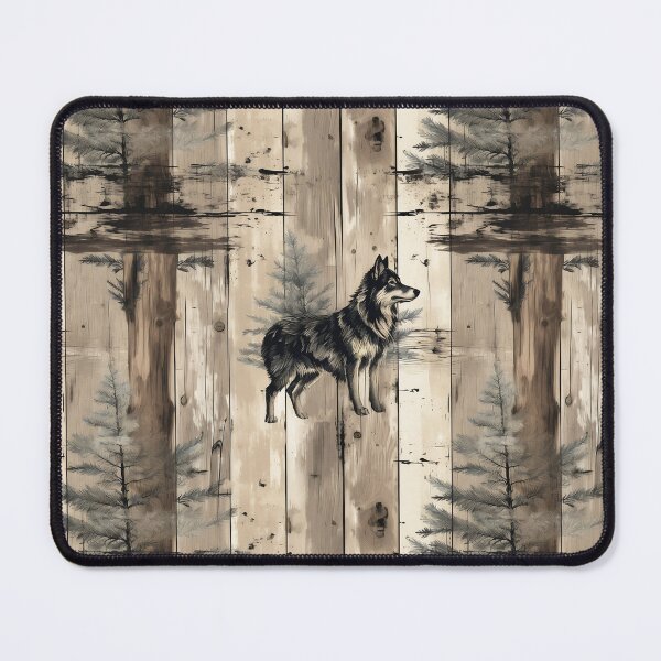 Item preview, Rustic Lone Wolf on Pine Alder Distressed Board: Pine Tree Watercolor Western Woodland Mountain Animal Fabric designed and sold by KimMarshall.