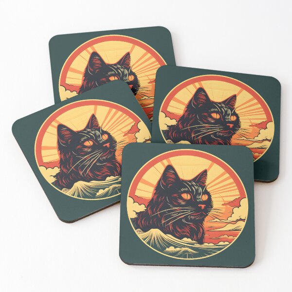 Item preview, Yoshi the Rising Sun Black Cat | Vintage 60s Patch Style designed and sold by Meowski & Co..