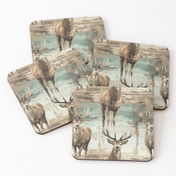 Item preview, Rustic Deer Buck Stag Head On Weathered Blue, Sand Taupe, Beige, and White Painted Wood, Lodge Cabin, Western, Wildlife, Nature-Inspired designed and sold by KimMarshall.