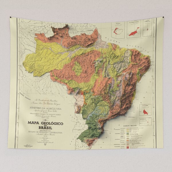Item preview, 1942 Brazil Shaded Relief Map 3D digitally rendered designed and sold by ThinkAboutMaps.