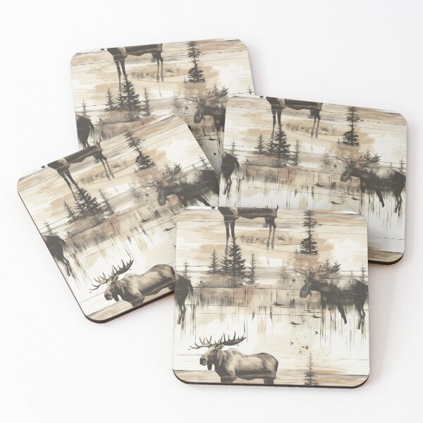 Item preview, Rustic Moose on Distressed Painted Barnwood: Sepia Brown Woodland Cabin Lodge Western Wildlife Animal- designed and sold by KimMarshall.