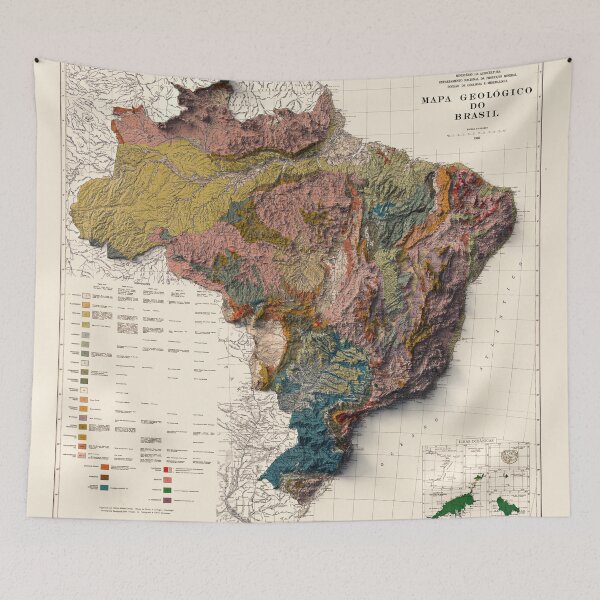 Item preview, 1960 Brazil Shaded Relief Map 3D digitally rendered designed and sold by ThinkAboutMaps.