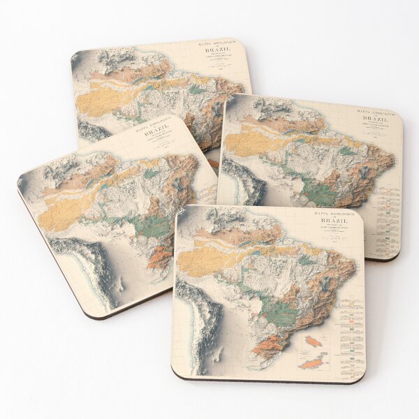 Item preview, 1919 Brazil Shaded Relief Map 3D digitally rendered designed and sold by ThinkAboutMaps.