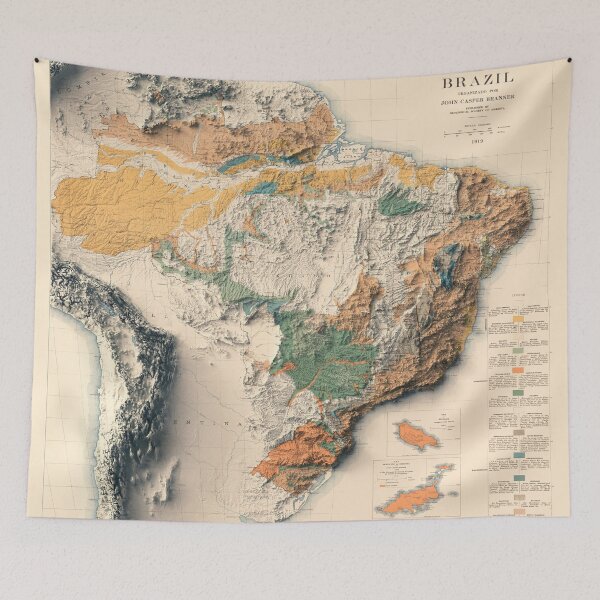 Item preview, 1919 Brazil Shaded Relief Map 3D digitally rendered designed and sold by ThinkAboutMaps.