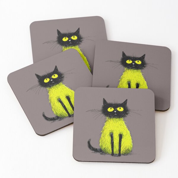 Item preview, Meowzabub the Yellow Eyed Black Cat wearing Fuzzy Yellow Sweater designed and sold by Meowski & Co..