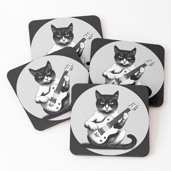 Item preview, Cat Playing Guitar In Meditative Pose Black And White Drawing Design designed and sold by guvnaguitars.