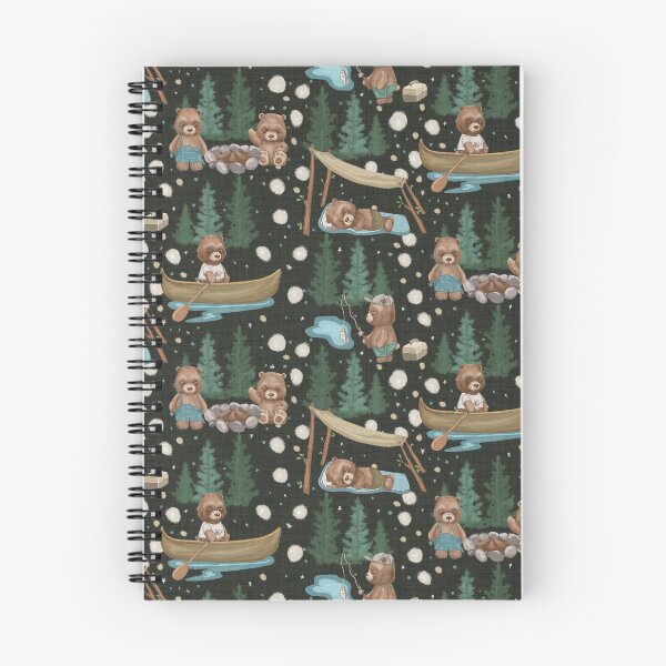 Item preview, Woodland Brown Bears Camping, Fishing, Canoes, in Pine Trees, Great Outdoor, on Distressed Woven on Black designed and sold by KimMarshall.