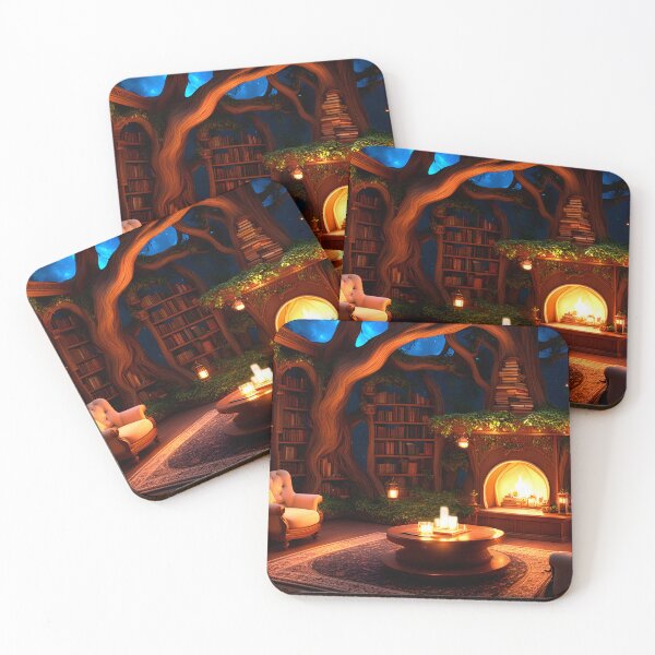 Item preview, The treehouse library - cozy ambience and fireplace  designed and sold by DreamlifeBackgrounds.