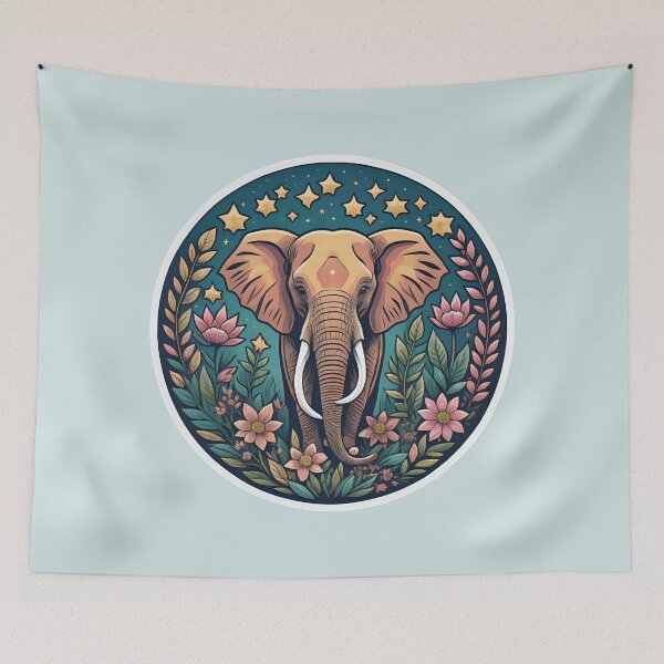 Item preview, African bush elephan surrounded by pink flowers designed and sold by WildStudiio.