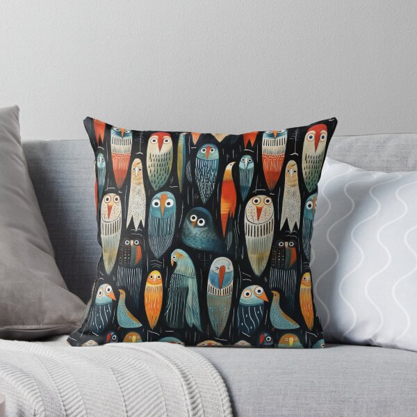 Artikelvorschau, Funky künstlerische moderne gemalte Farbvogel-Papageien auf Aqua-Blau-Schwarz-Rot-Orange und Weiß-buntem Wunderlichem entworfen und verkauft von KimMarshall.