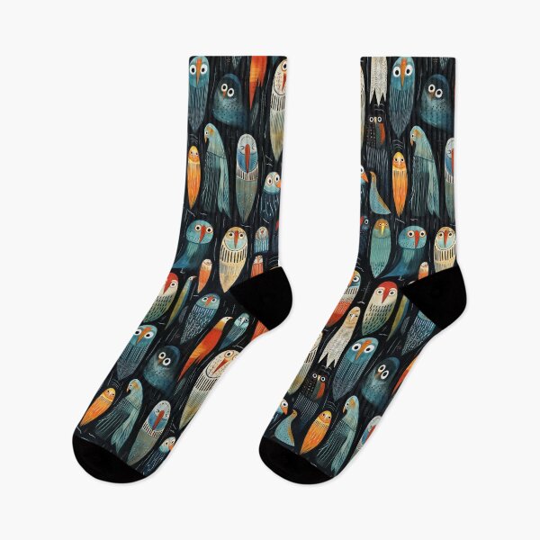 Item preview, Funky Artistic Modern Painted Color Birds Parrots on Aqua Blue Black Red Orange and White Colorful Whimsical designed and sold by KimMarshall.