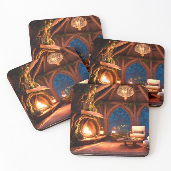 Item preview, Treehouse library - cozy ambience and fireplace  designed and sold by DreamlifeBackgrounds.