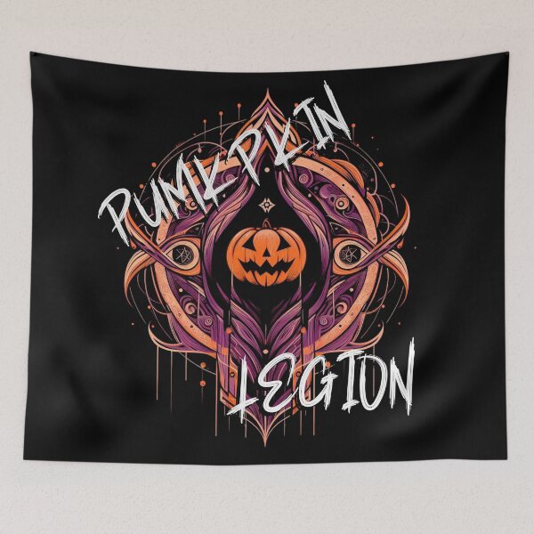 Artikelvorschau, Schwarzer Hintergrund der Pumpkin Legion: Gruseliges und elegantes Halloween-Emblem mit einem Punk-inspirierten Touch entworfen und verkauft von Wicc-a.