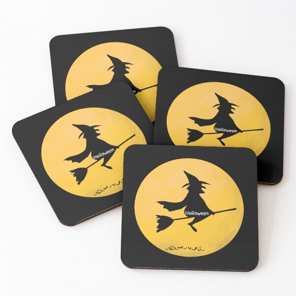 Item preview, Witch riding a broomstick floating next to the moon, flying bats, Halloween designed and sold by DeJuin.