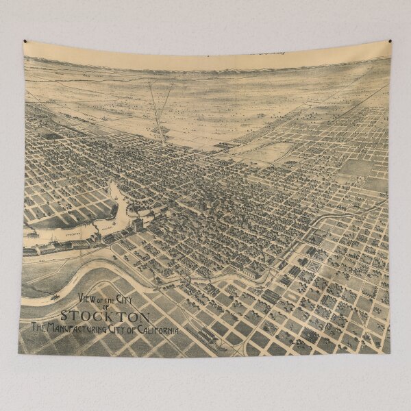 Item preview, Vintage Pictorial Map of Stockton California (1895) designed and sold by BravuraMedia.