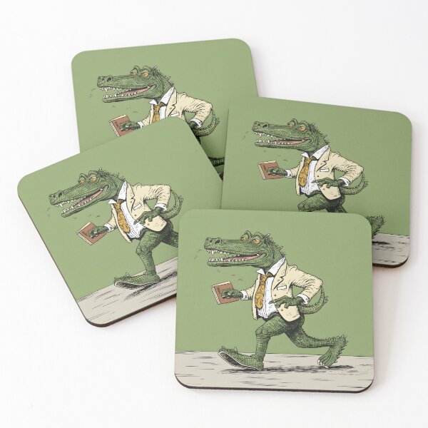 Item preview, Crocodile in Suit and Tie Running with Book - Funny Animal Illustration designed and sold by inkArtistryfine.