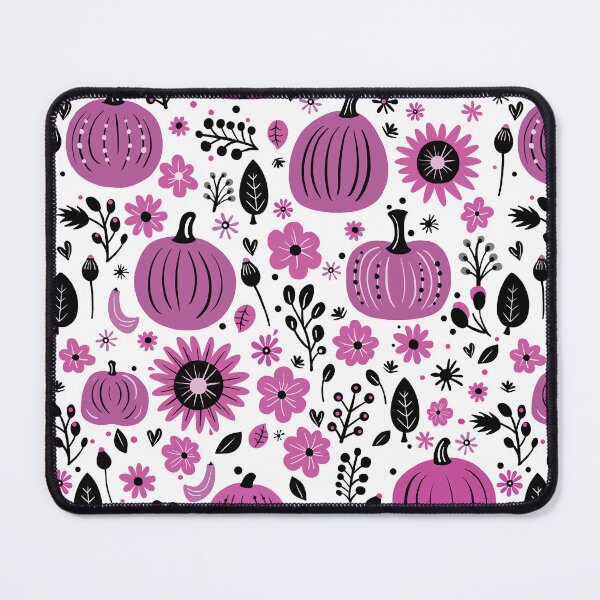Purple Pumpkin and flower pattern, pretty folklore design Mouse Pad