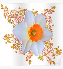 SPRING DAFFODIL SCROLLS ART Poster