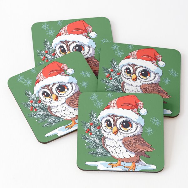 Item preview, Cute Owl wearing Santa hat near Christmas tree designed and sold by Niktarka.