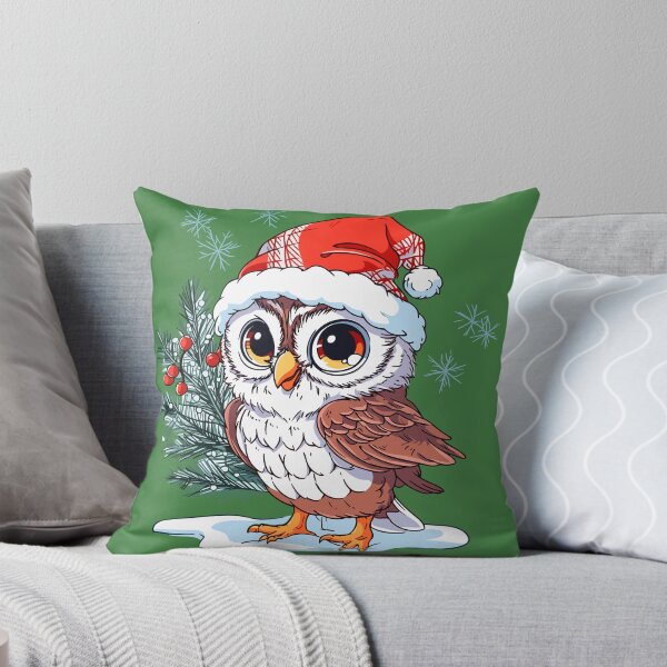 Item preview, Cute Owl wearing Santa hat near Christmas tree designed and sold by Niktarka.