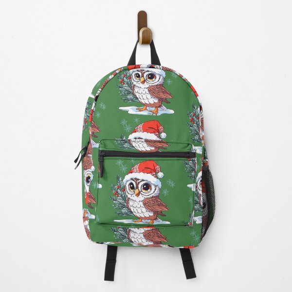 Item preview, Cute Owl wearing Santa hat near Christmas tree designed and sold by Niktarka.