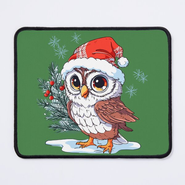 Item preview, Cute Owl wearing Santa hat near Christmas tree designed and sold by Niktarka.