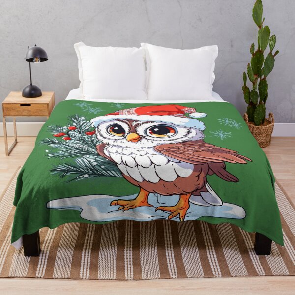 Item preview, Cute Owl wearing Santa hat near Christmas tree designed and sold by Niktarka.