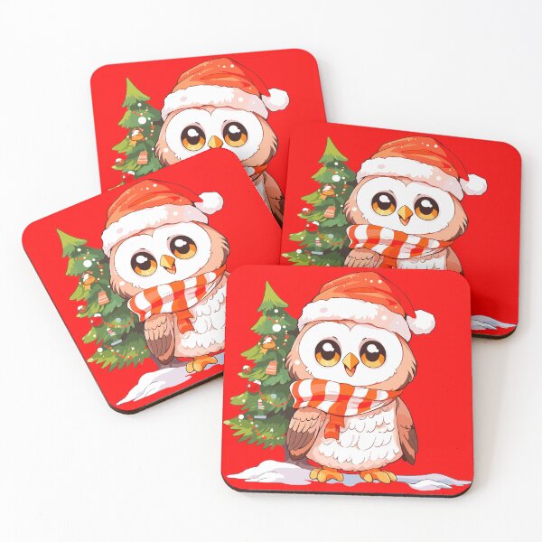 Item preview, Cute Owl wearing Santa hat near Christmas tree designed and sold by Niktarka.