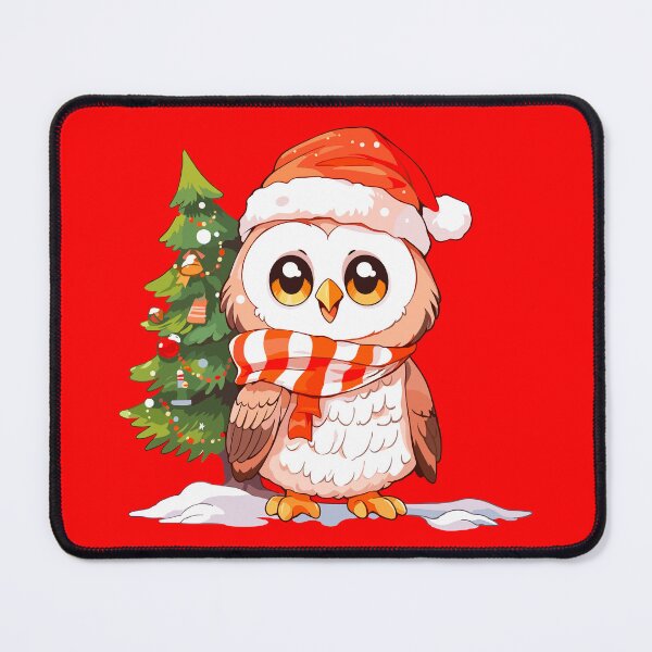 Item preview, Cute Owl wearing Santa hat near Christmas tree designed and sold by Niktarka.