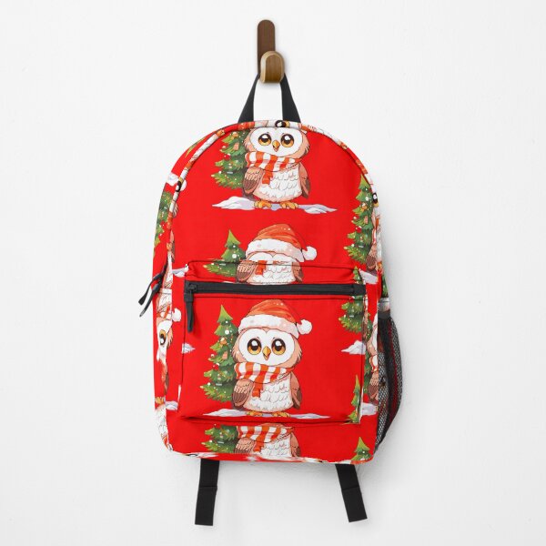 Item preview, Cute Owl wearing Santa hat near Christmas tree designed and sold by Niktarka.