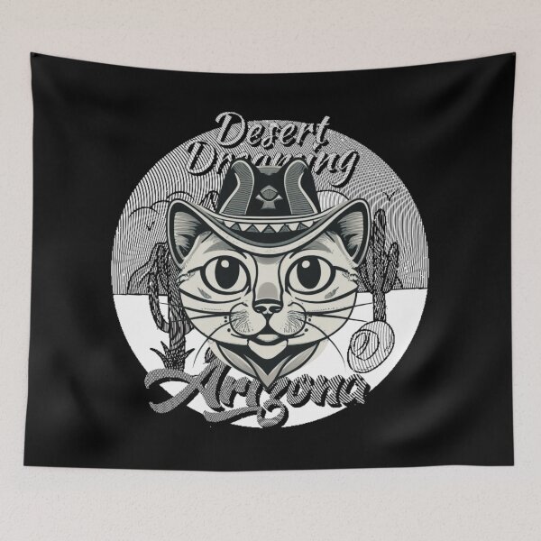 Item preview, Black white Western desert cat wearing hat designed and sold by VieBelieve.