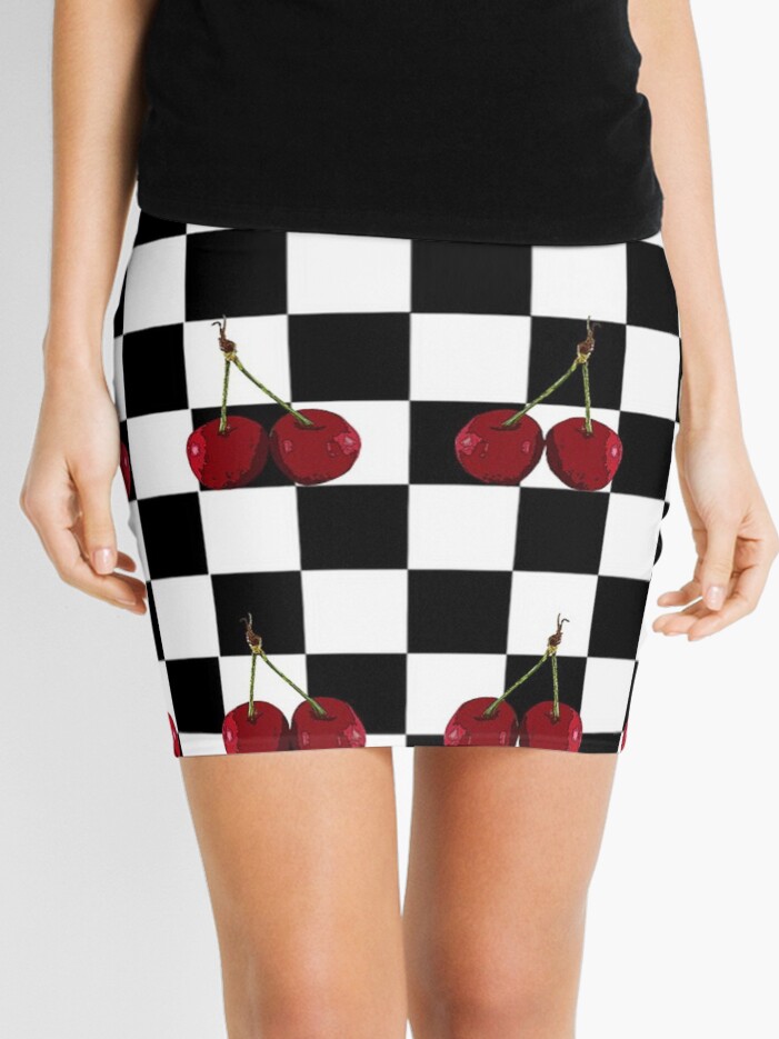 Checkered flag with Cherries Mini Skirt