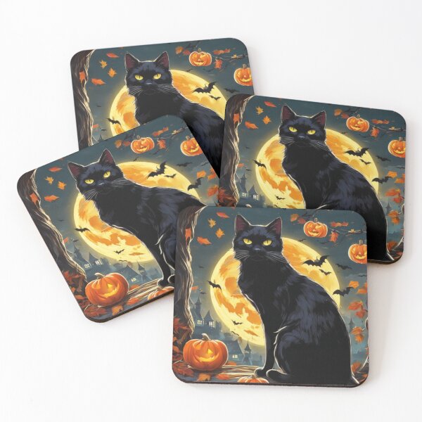 Item preview, Black Cat and The Moon, Bats and Pumpkin Scene Halloween designed and sold by DeJuin.