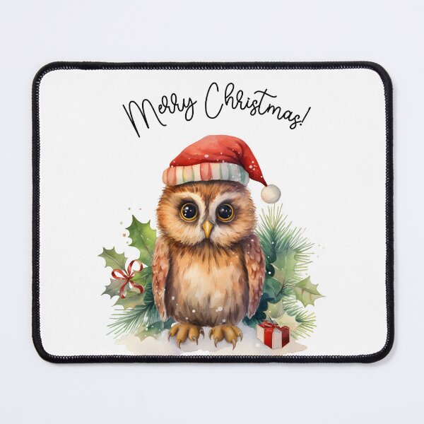 Item preview, Cute Owl with Santa Clause Hat and Mistletoe Watercolor Art designed and sold by adriana-holmes.