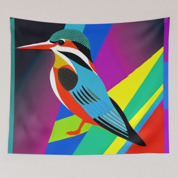Item preview, Kingfisher bird pop art illustration vibrant designed and sold by Meena-tta.