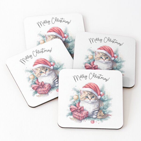 Item preview, Cute Kitten Cat with Santa Clause Hat Watercolor Art designed and sold by adriana-holmes.