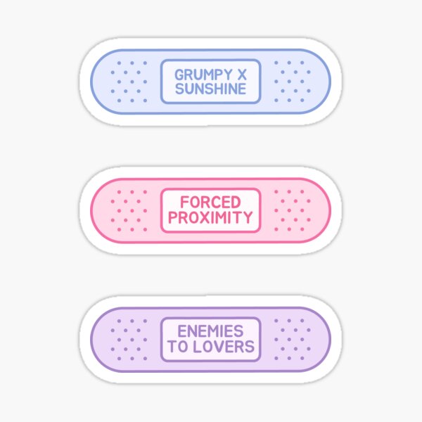 Item preview, grumpy sunshine, forced proximity, enemies to lovers - bookish bandage pack - pink, purple, blue designed and sold by catdiasart.