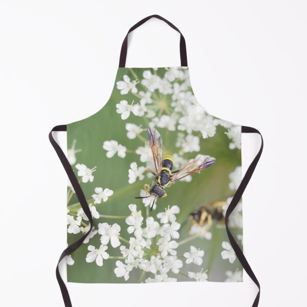 Item preview, Look alike wasp, black and yellow, on little white flowers designed and sold by Syr'photographies.