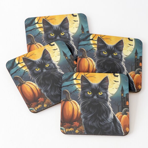 Item preview, Black Cat and The Moon, Bats and Pumpkin Scene Halloween 2 designed and sold by DeJuin.