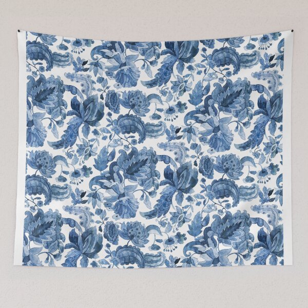 Item preview, Jacobean flower ramage watercolor designed and sold by Alessandro Remo Mazzoni Remotextiles.