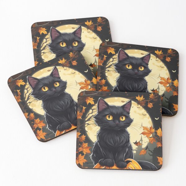 Item preview, Black Cat and The Moon, Bats and Pumpkin Scene Halloween 3 designed and sold by DeJuin.