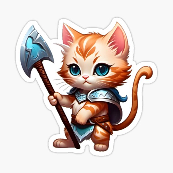 Barbarian Kitten Cartoon Sticker