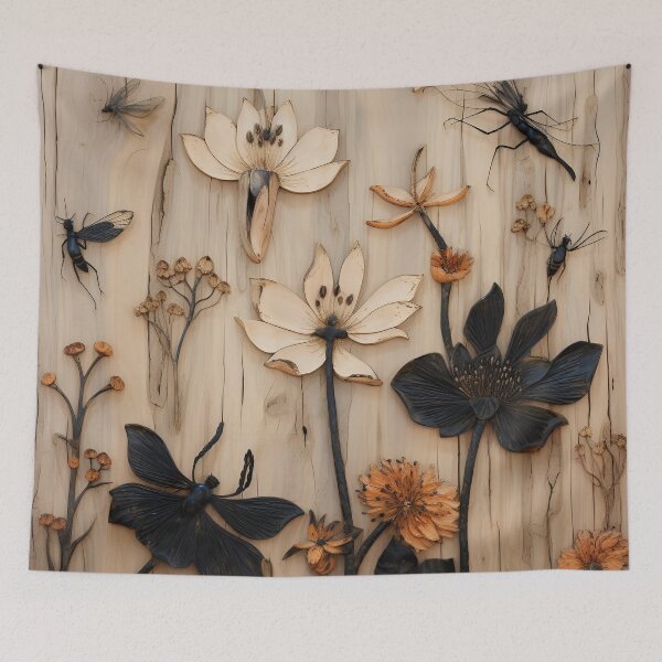 Item preview, burned wood flower art print designed and sold by dcrc.