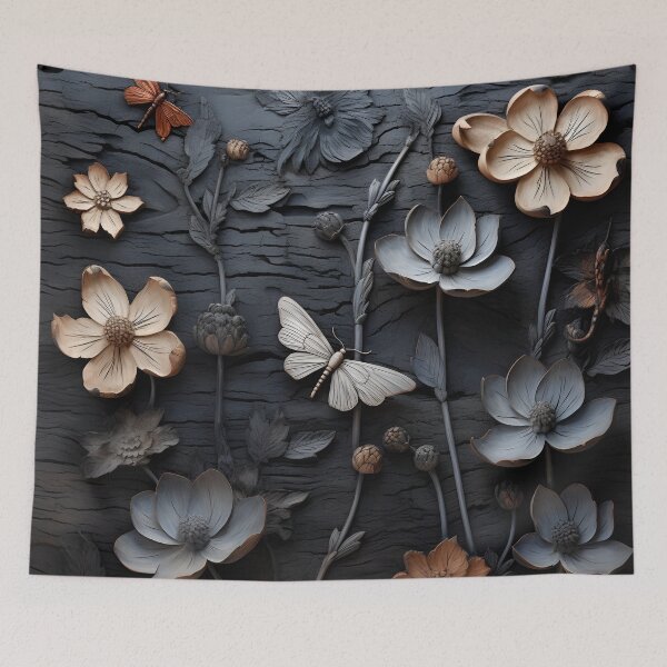 Item preview, burned wood flower art print designed and sold by dcrc.