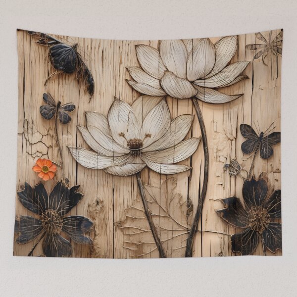 Item preview, burned wood flower art print designed and sold by dcrc.