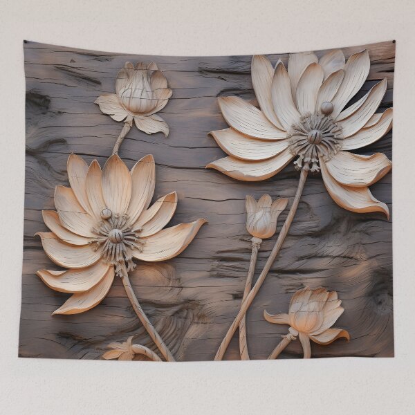 Item preview, Burned wood flower art print, burned wood designed and sold by dcrc.