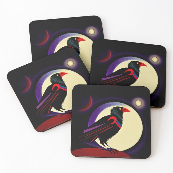 Item preview, Crow with full moon light pop art raven bird designed and sold by Meena-tta.