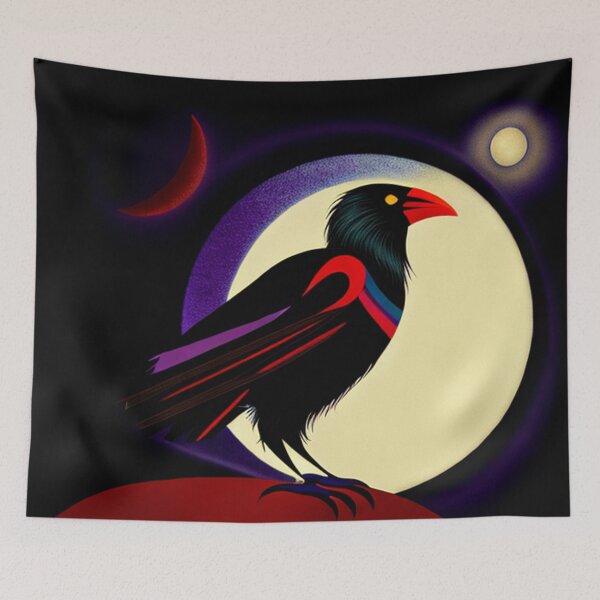 Item preview, Crow with full moon light pop art raven bird designed and sold by Meena-tta.
