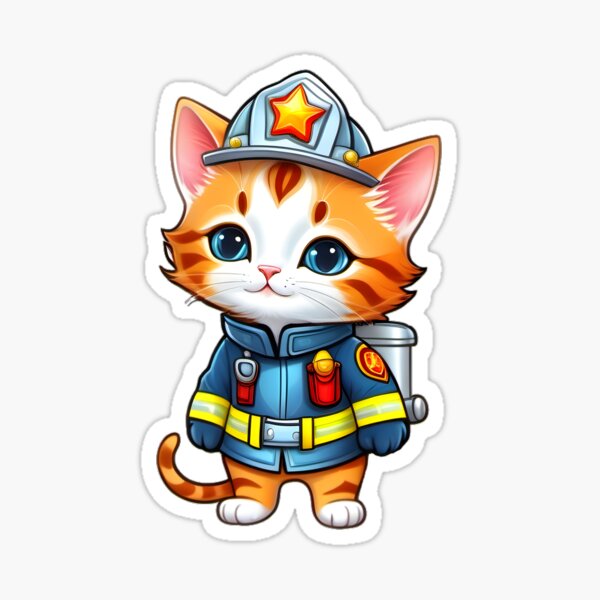 Fireman Kitty is here to serve Sticker
