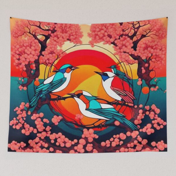 Item preview, Birds, Cherry Trees and Sunset designed and sold by George Hutton Hunter.